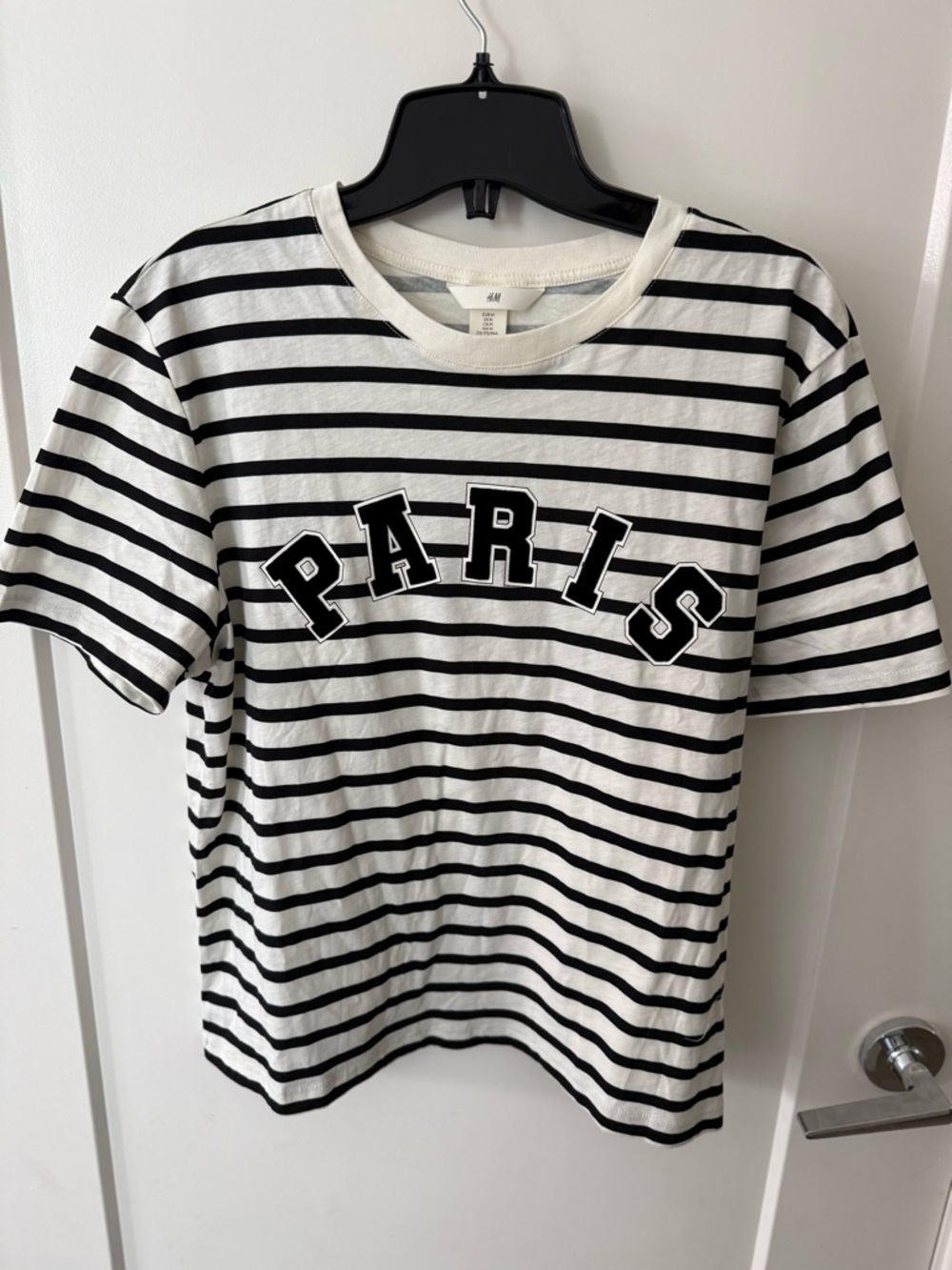 H&M ladies medium Black & White Striped "PARIS" Tee